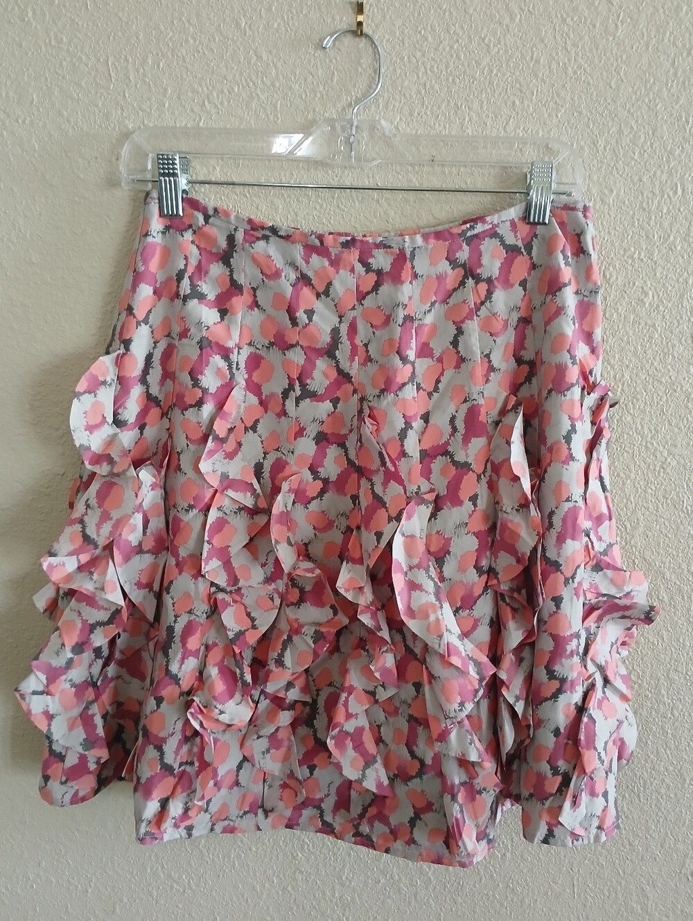 Garnet Hill Ruffled Floral Print Silk Skirt